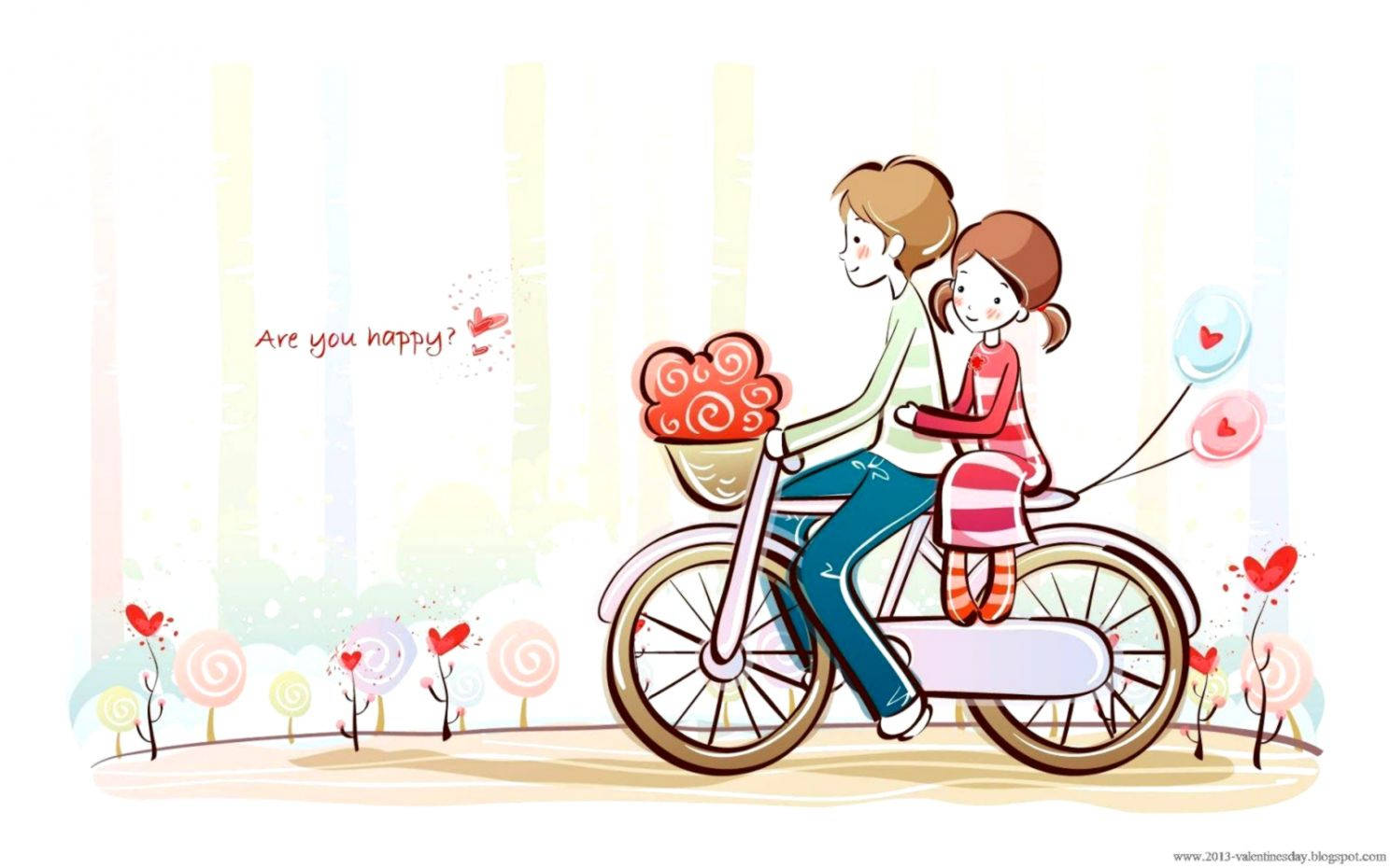 cute couple drawing, whimsical candy-themed forest, lollipop trees, HD Desktop Wallpaper
