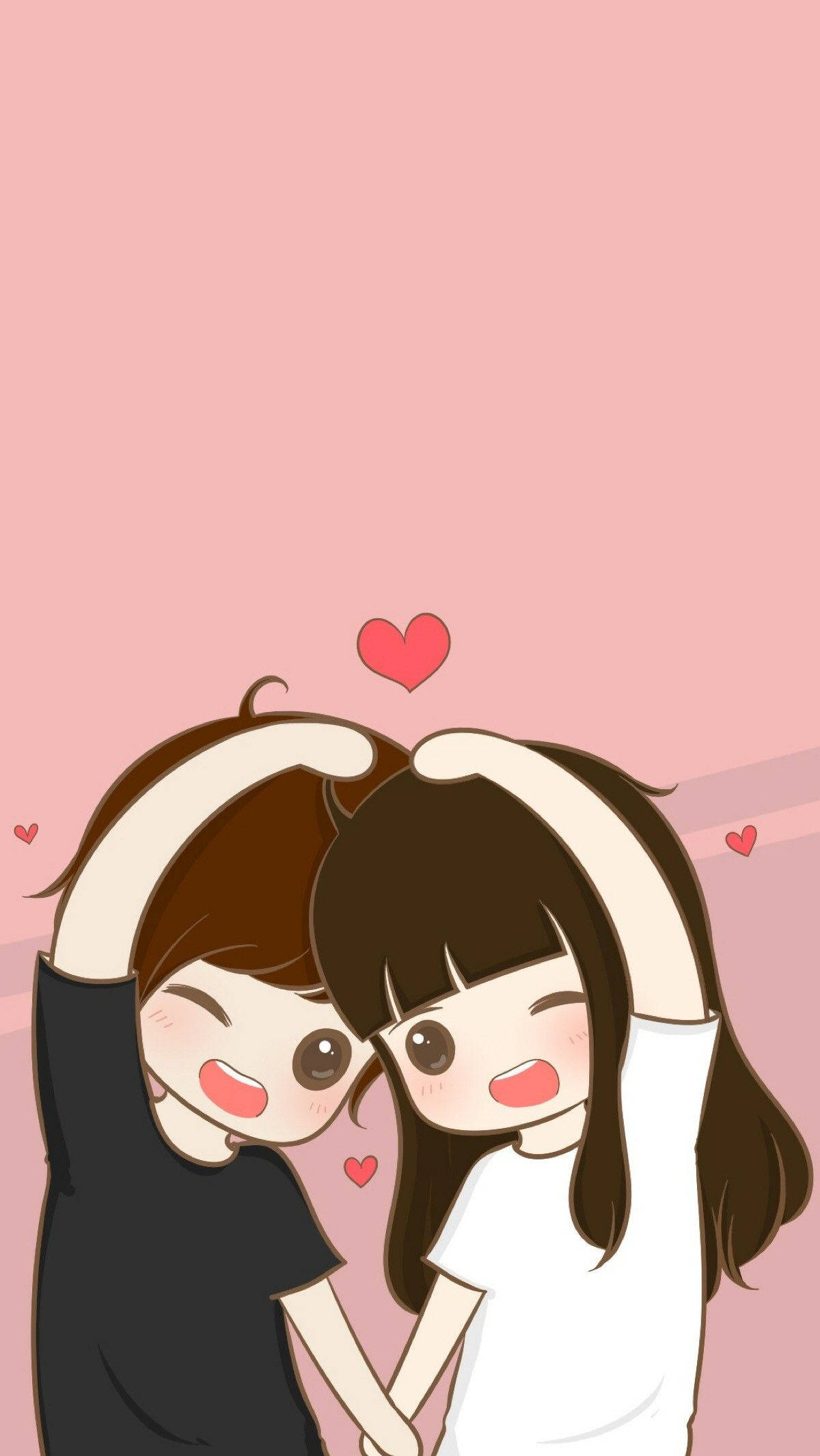 cute couple drawing, cartoon illustration, brown hair, Full HD Phone Wallpaper