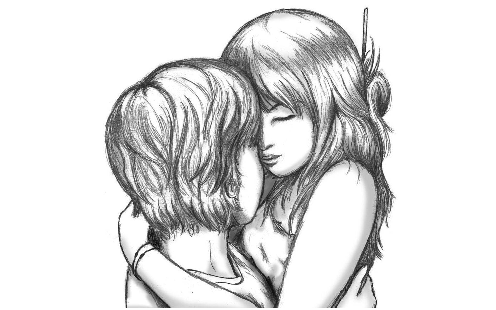 cute couple drawing, pencil sketch, soft shading, Full HD Desktop Wallpaper