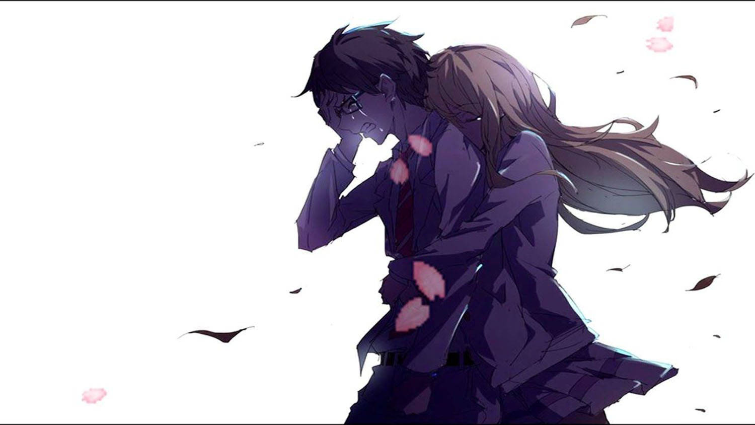 hugging couple, sad drawing, anime characters, HD Desktop Wallpaper