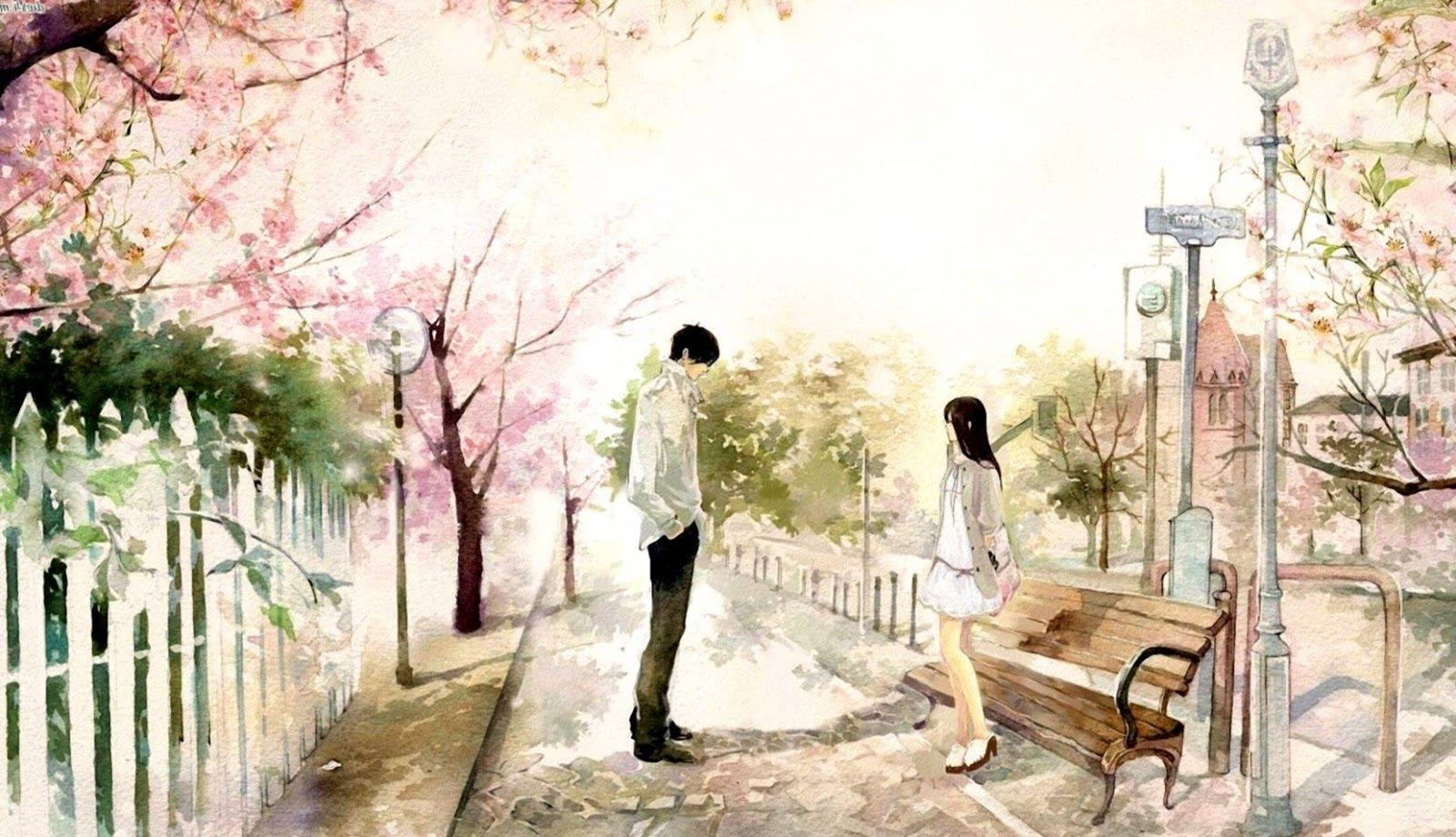 couple, park, watercolor illustration, HD Desktop Wallpaper