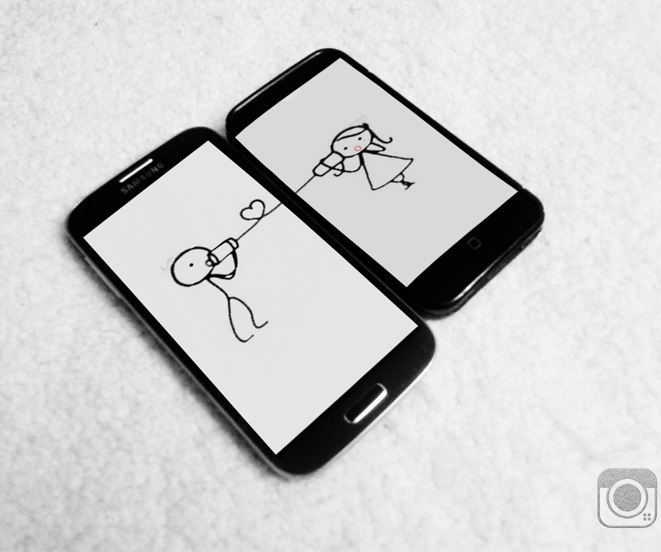 Love Drawing LDR Couple, stick figures, heart string, Full HD Desktop Wallpaper