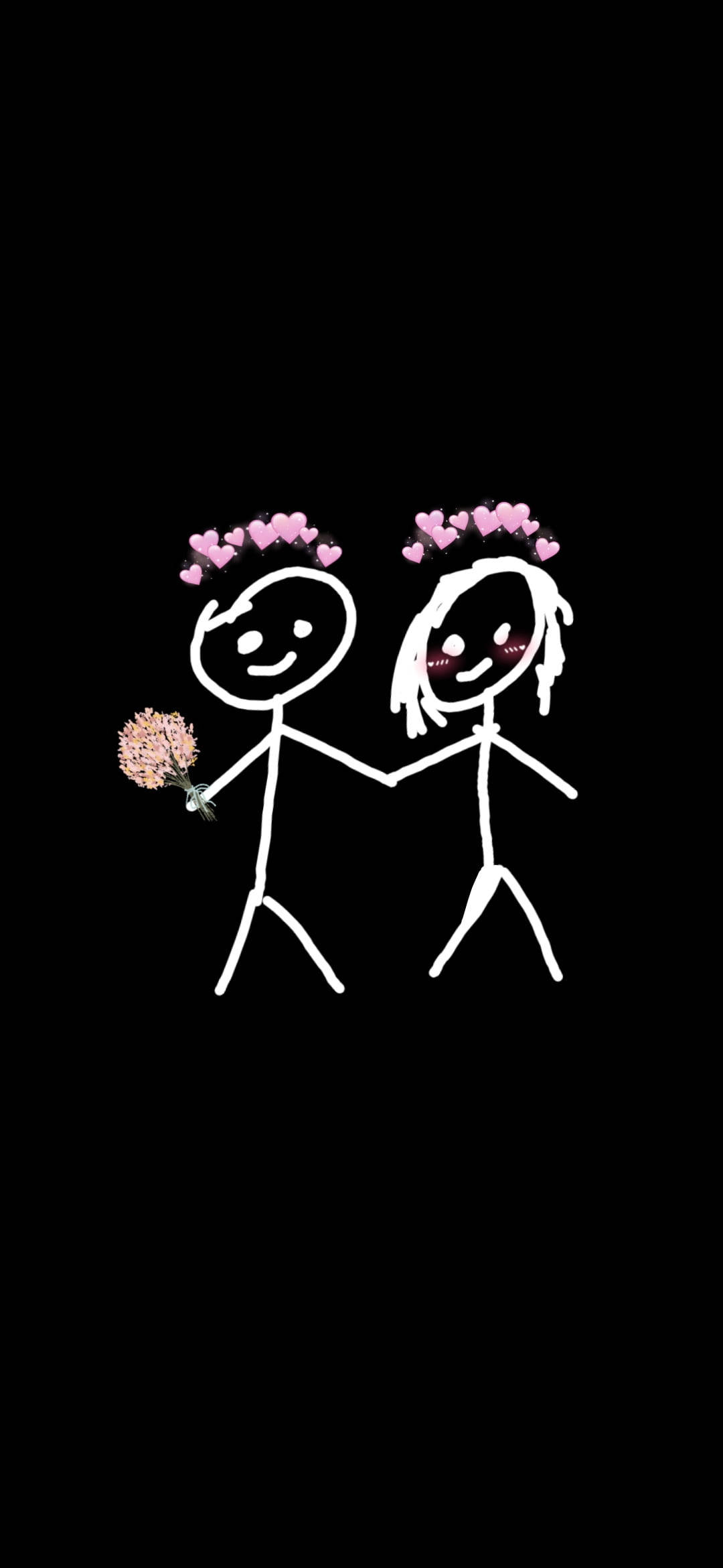 stick man, stick woman, heart crowns, Full HD Phone Wallpaper