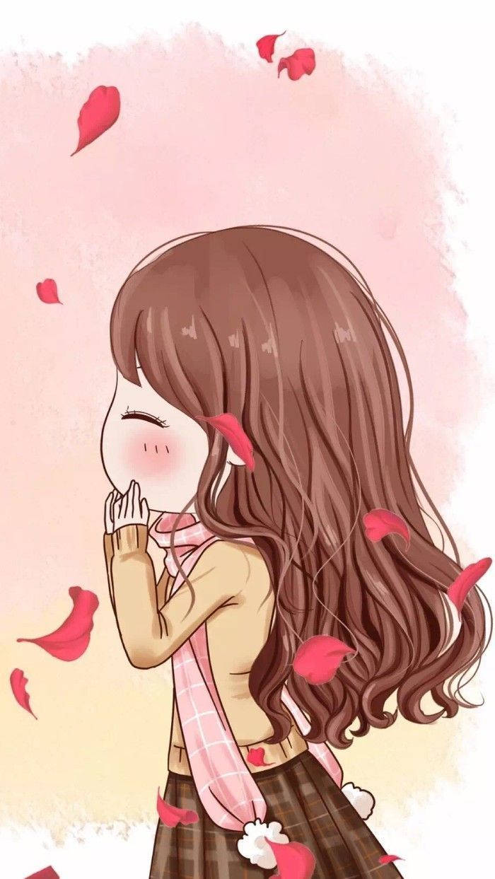 cute couple matching, anime girl, long brown hair, SD Phone Wallpaper