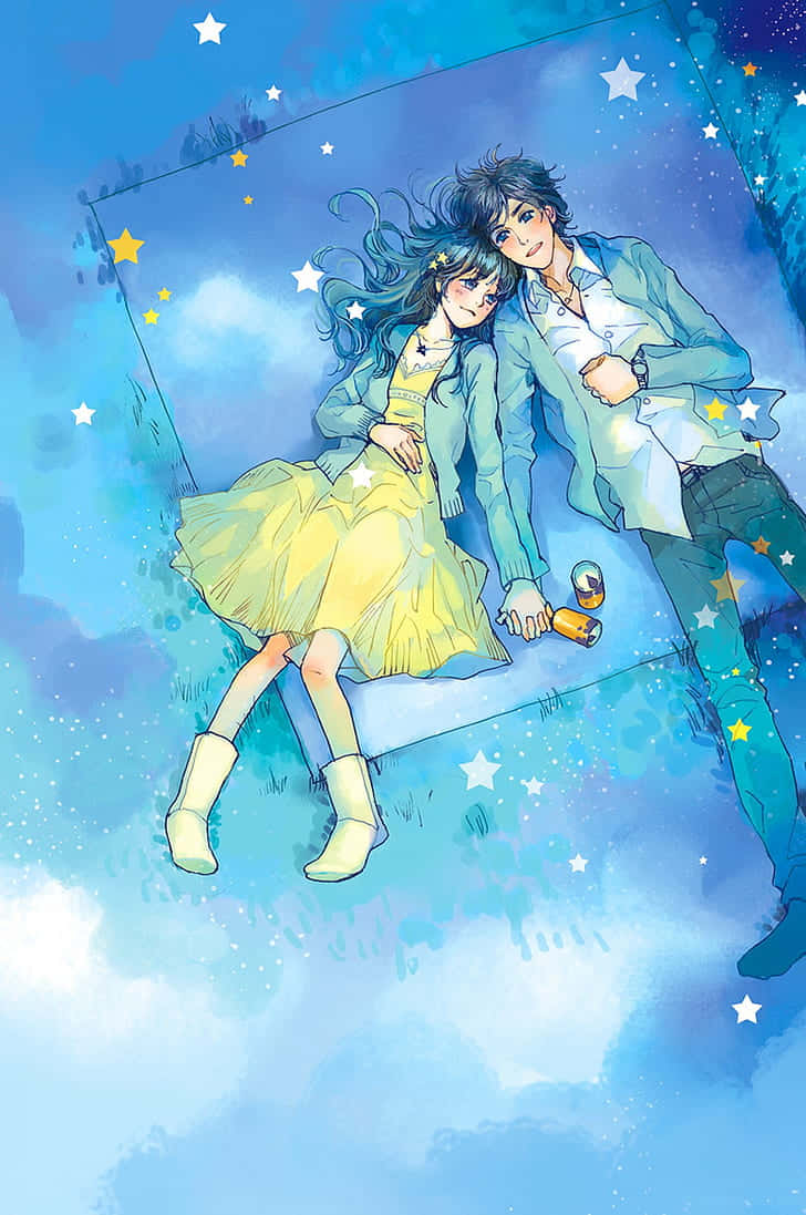 Stargazing Matching PFP Anime, starry blue sky blanket, dreamy night sky, SD Phone Wallpaper