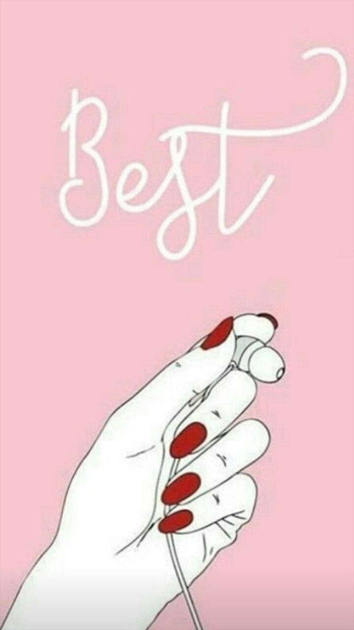 red nails, white earbuds, soft pink background, HD Phone Wallpaper