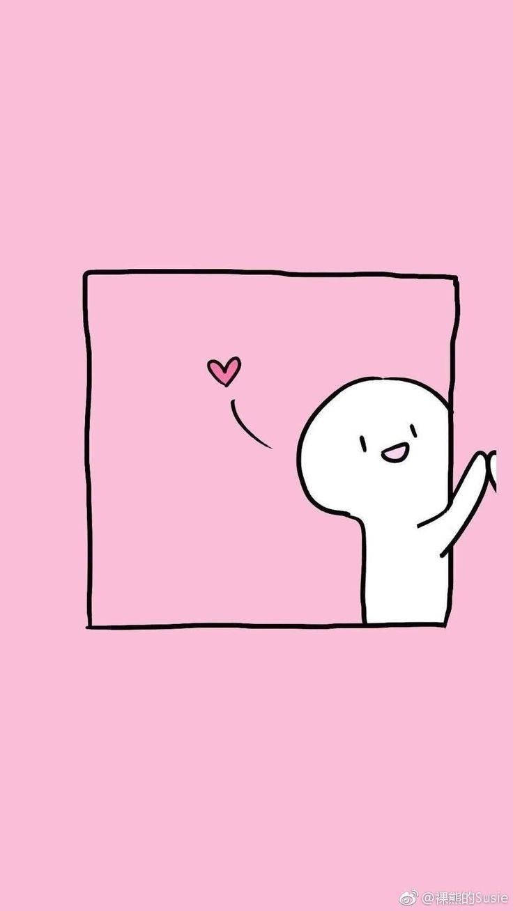 Cute Couple Matching, white cartoon character, pink rectangular frame, HD Phone Wallpaper