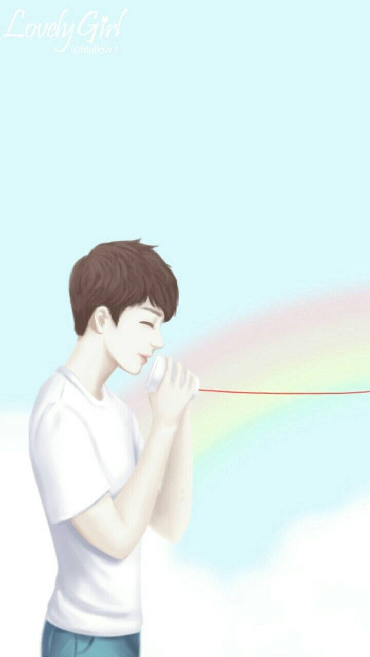 cute couple matching, pretty boy telephone cup, rainbow, HD Phone Wallpaper