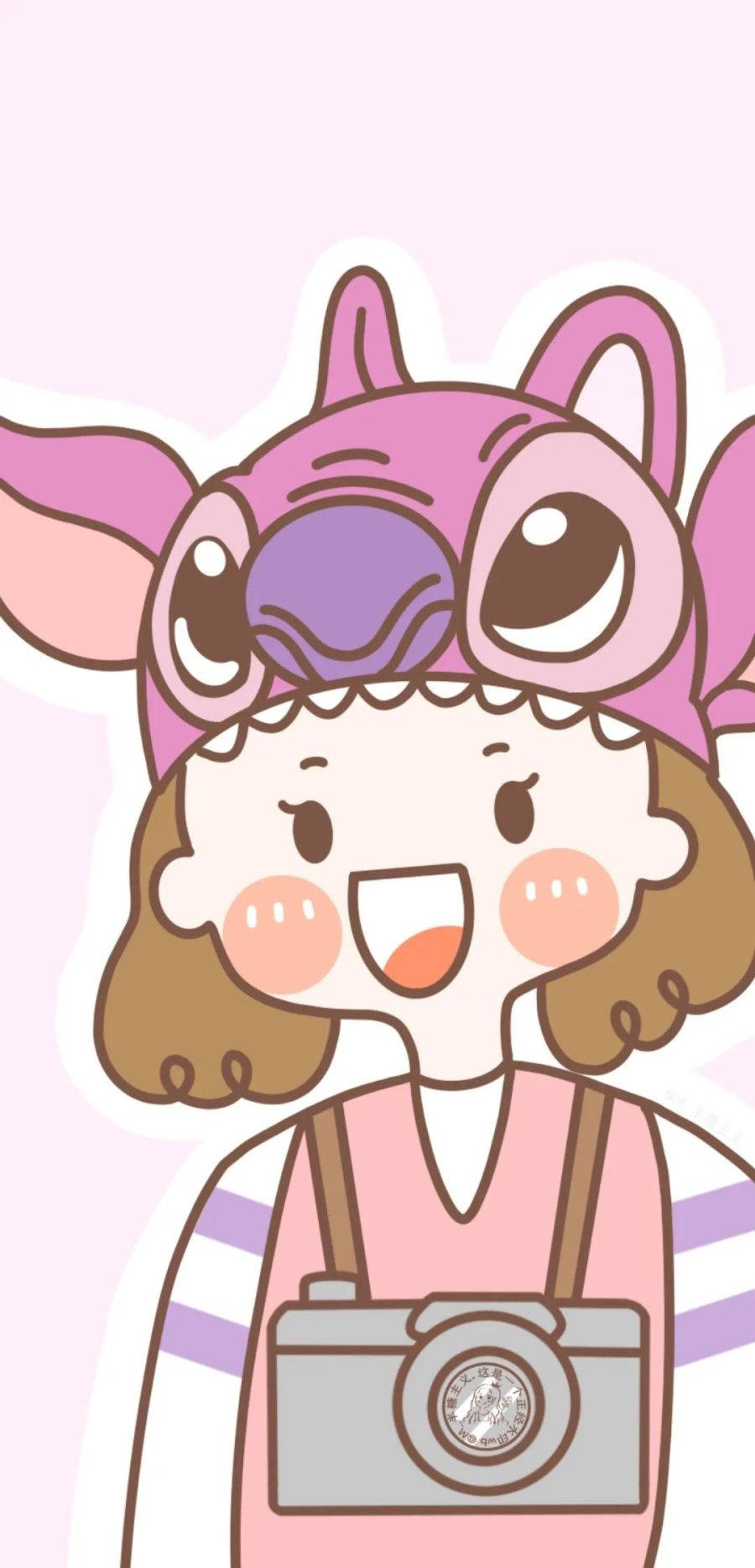 Stitch hat, pink Stitch hat, brown hair, HD Phone Wallpaper