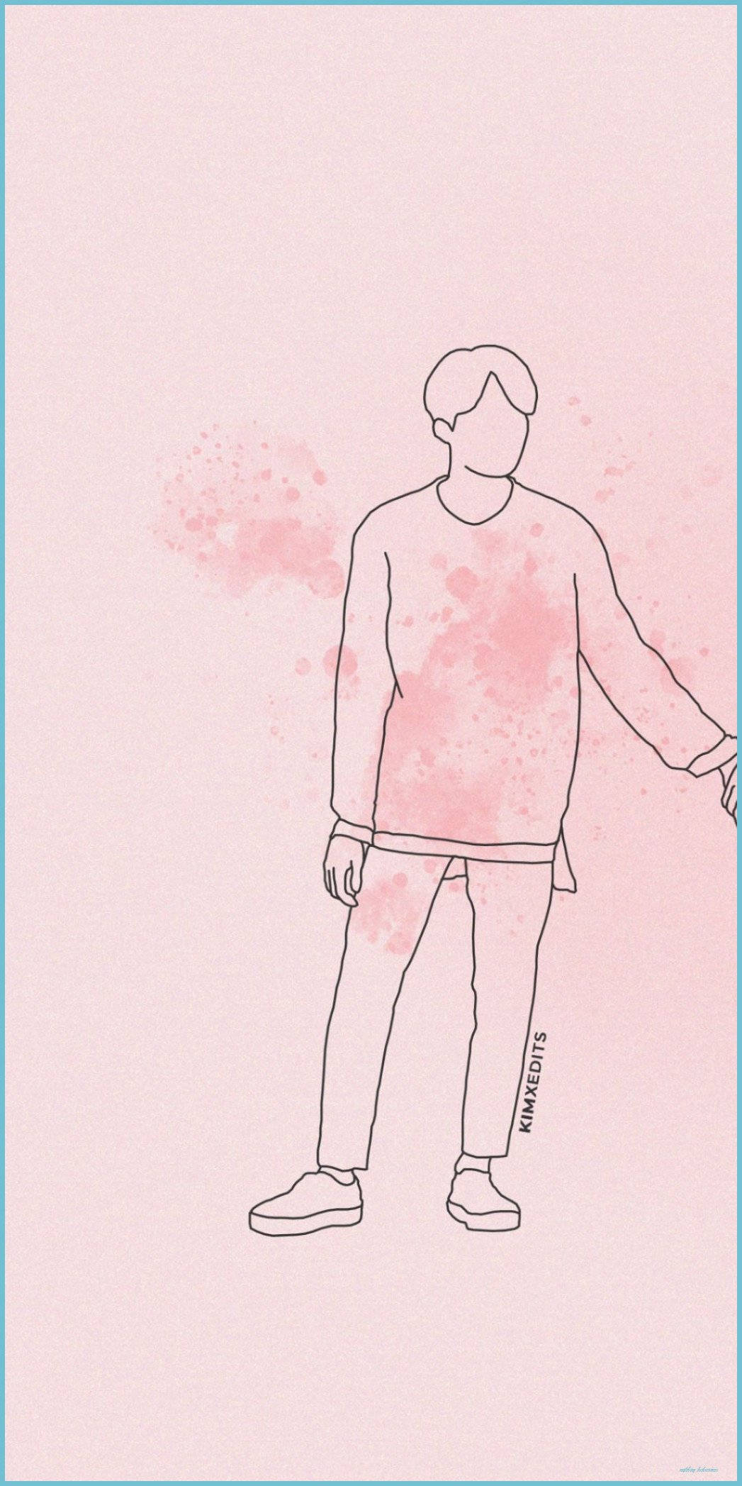 pink sprays, minimalist line drawing, pink watercolor splash background, Full HD Phone Wallpaper
