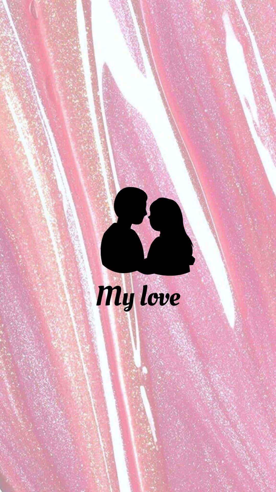 black silhouettes, couple, shimmering pink and white abstract background, Full HD Phone Wallpaper
