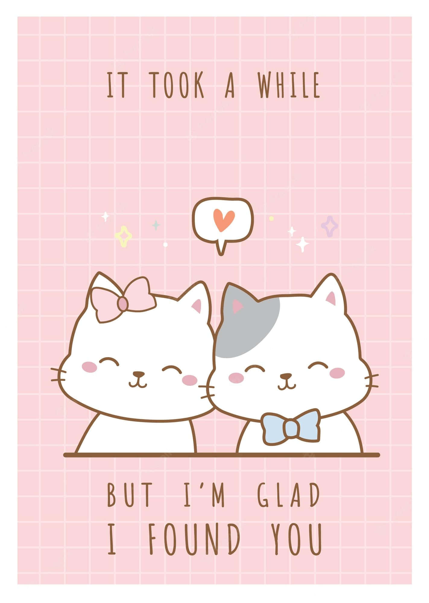 pastel pink, cute kitties couple, cartoon cats, Full HD Phone Wallpaper
