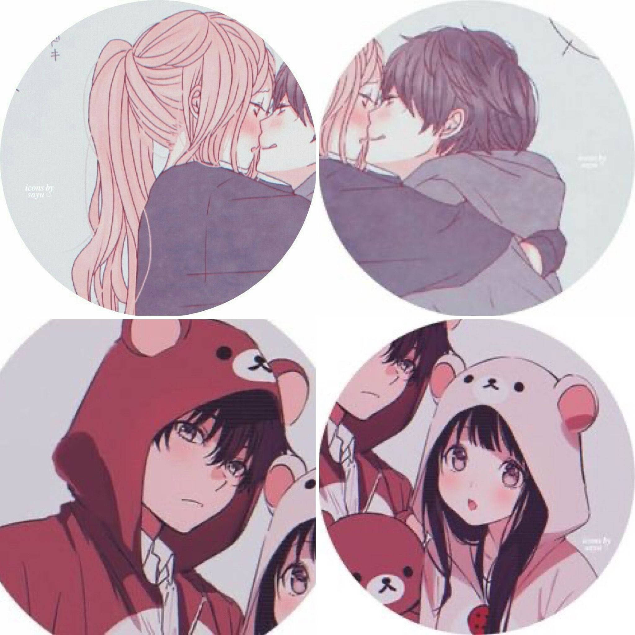 cute couple matching profile icons, anime-style, circular, Full HD Desktop Wallpaper
