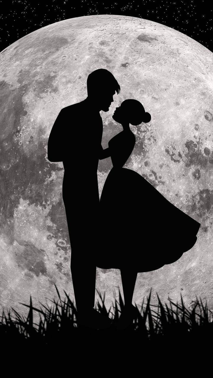 cute couple, silhouette, moon, HD Phone Wallpaper