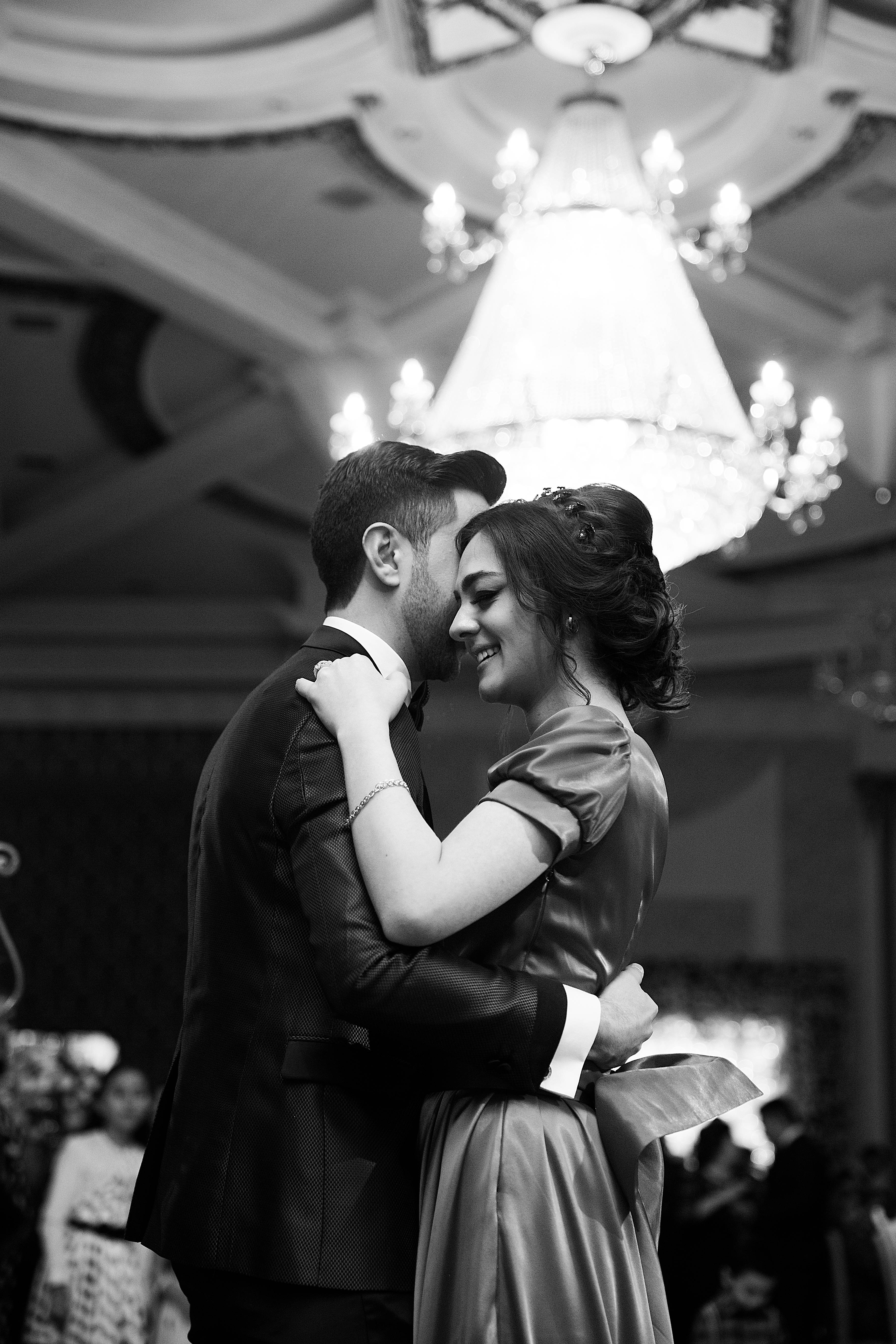 couple, black and white photo, smiling couple, 5K Phone Wallpaper
