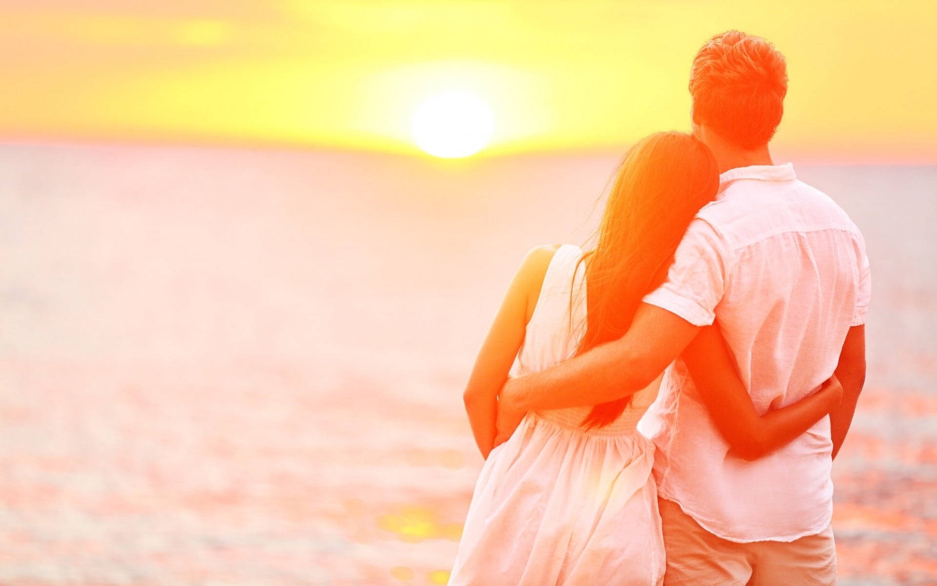 cute couple, beach, sunset, Full HD Desktop Wallpaper