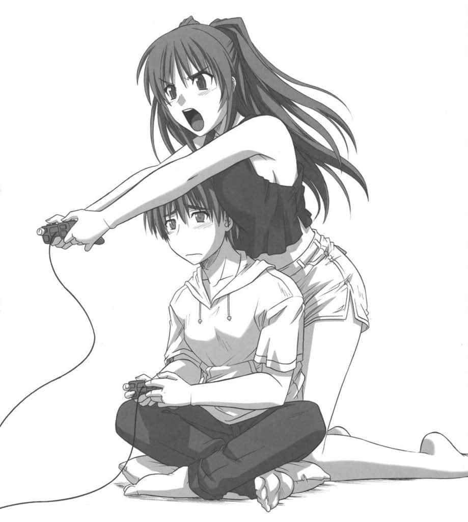 gaming couple, matching PFP, anime illustration, SD Phone Wallpaper