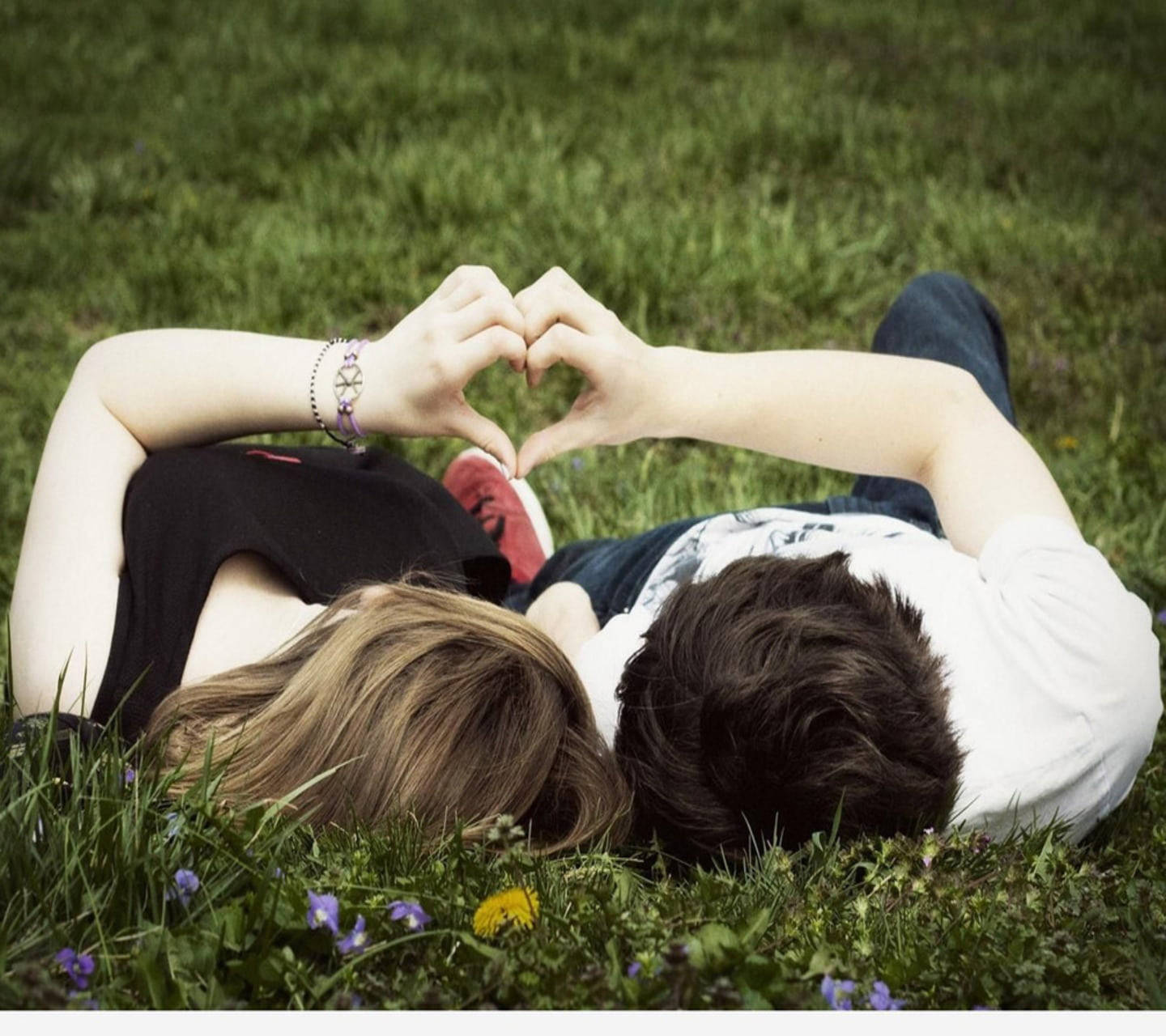 cute couple, grass, heart, HD Desktop Wallpaper