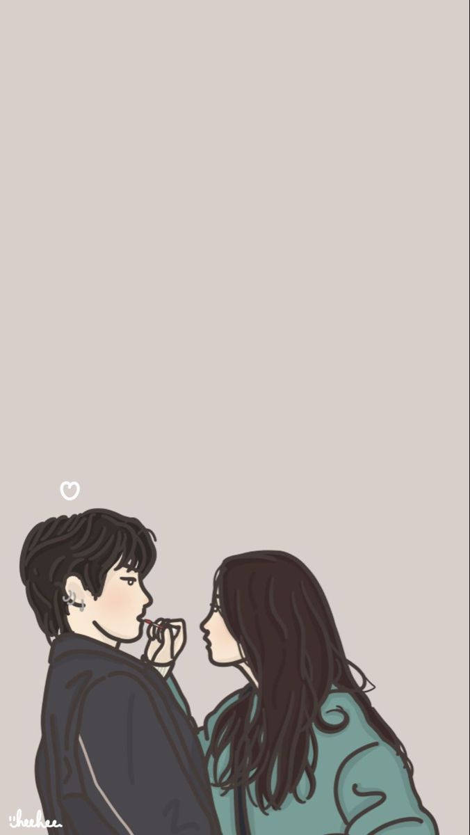 Cute Couple Cartoon, true beauty, floating heart, SD Phone Wallpaper
