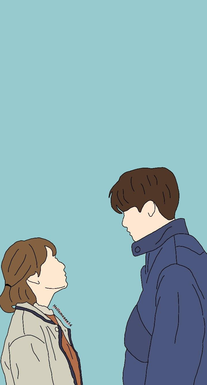 Cute Couple Cartoon, teal background, profile, HD Phone Wallpaper