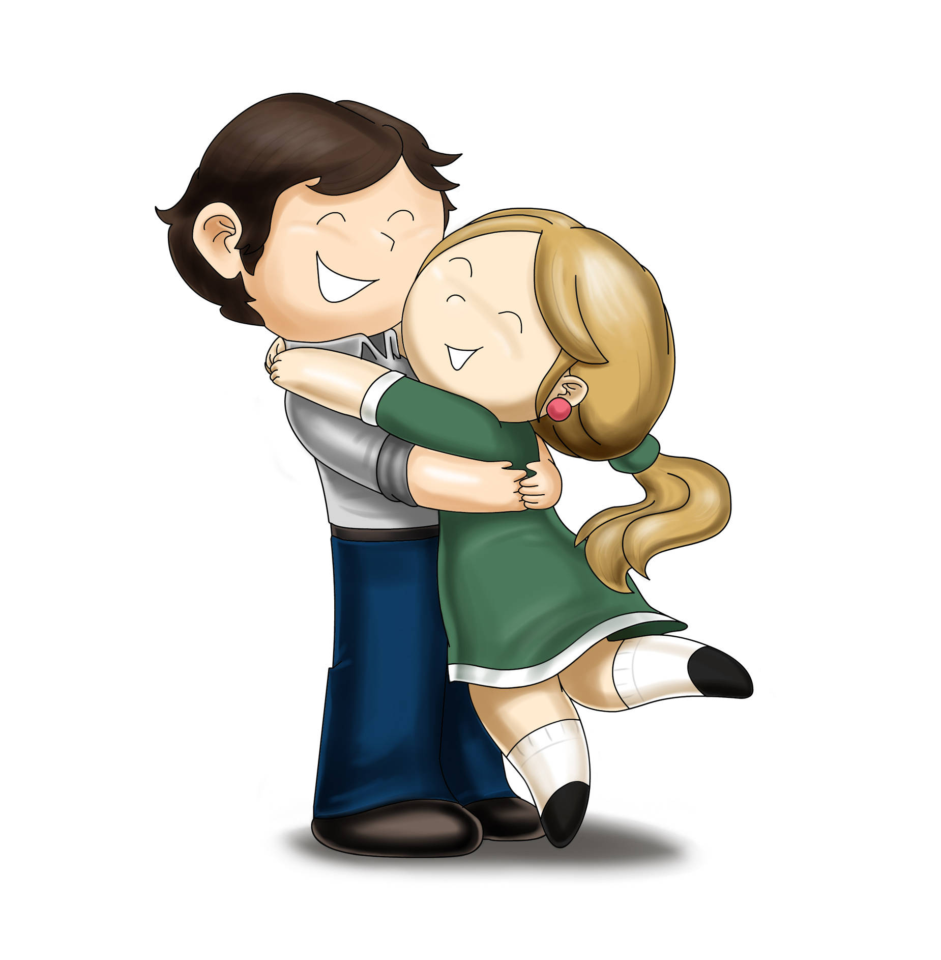 Happy and Cute Cartoon Couple, cheerful cartoon couple, embraces warmly, HD Phone Wallpaper