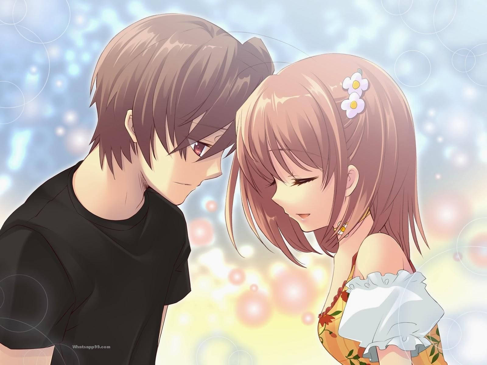 anime couple, tender moment, soft glowing bokeh lights, HD Desktop Wallpaper