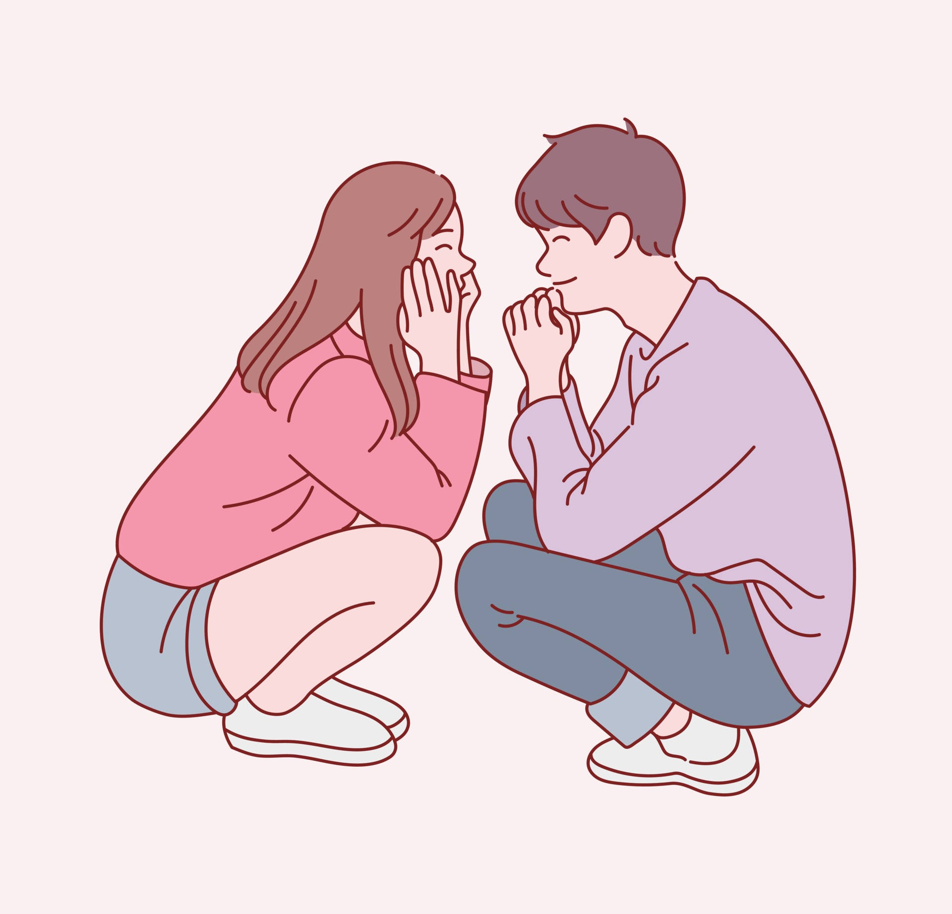 cute cartoon couple, crouching down, smiling, Full HD Desktop Wallpaper