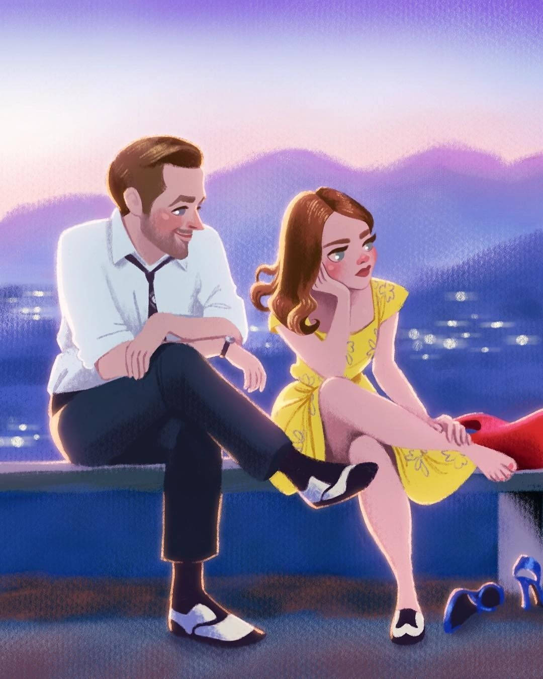 rooftop, dusk, yellow dress, HD Phone Wallpaper
