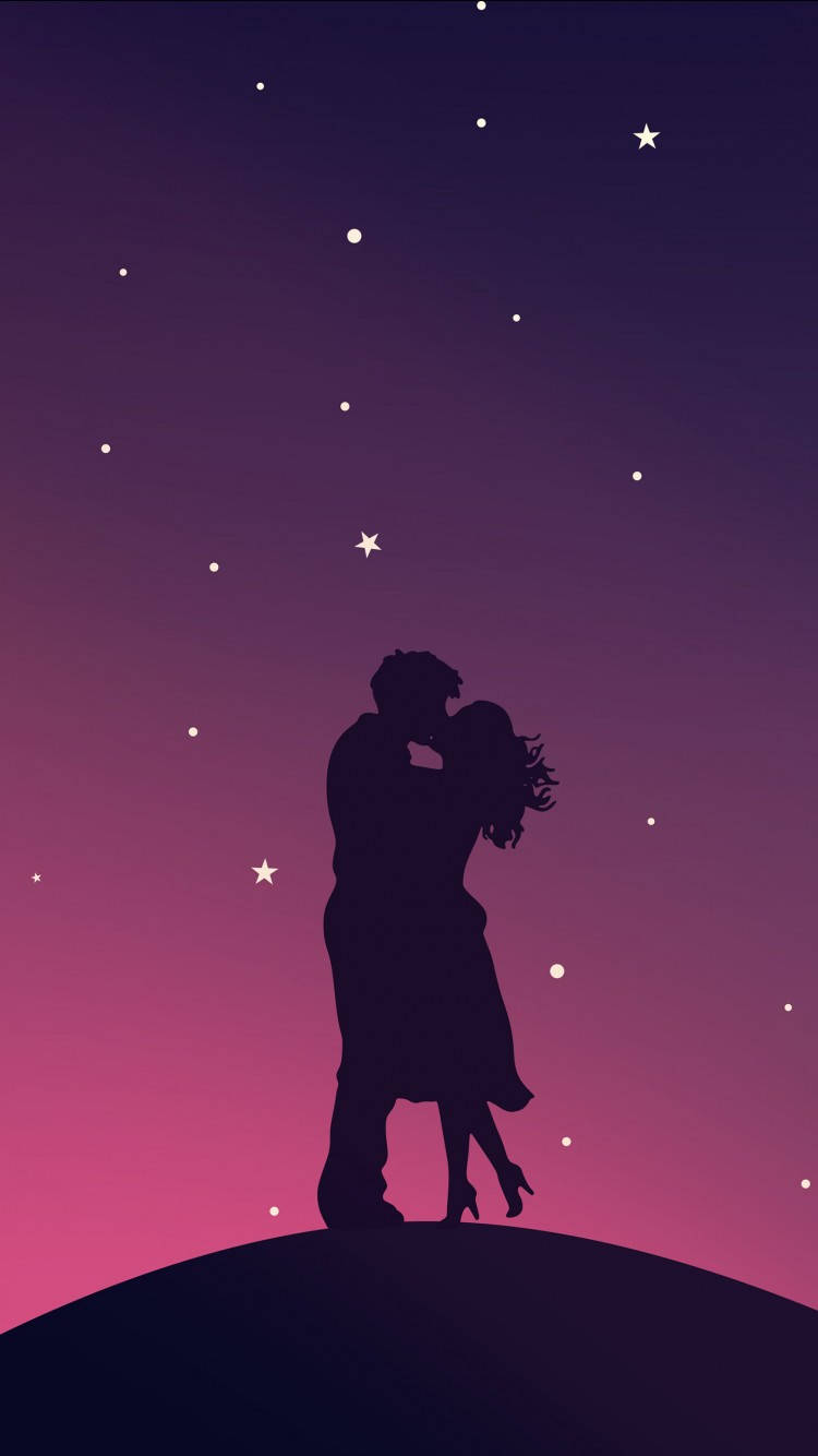 under the stars kissing hd, starry twilight sky, gradient purple and pink hues, HD Phone Wallpaper