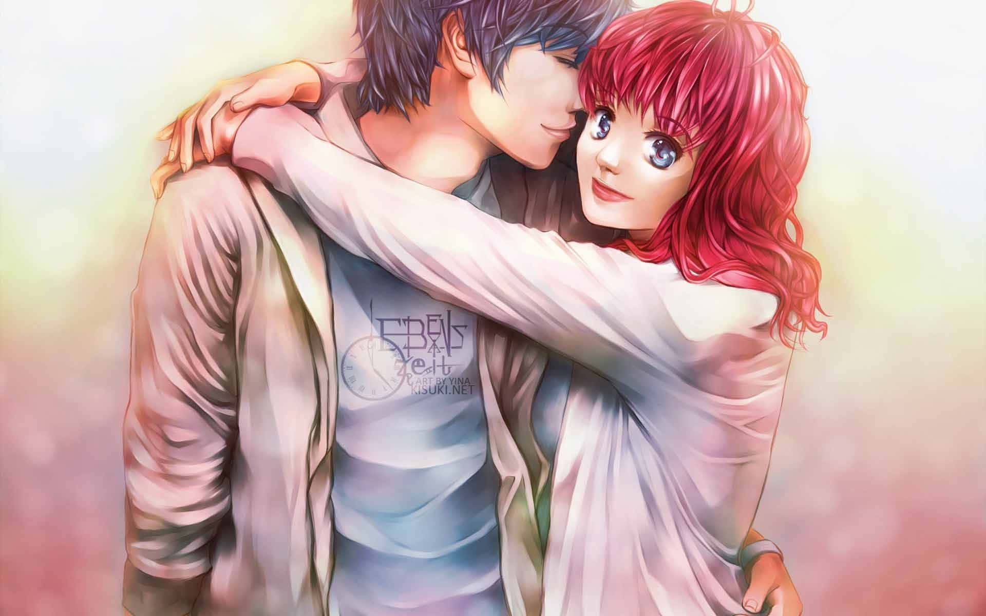 Matching PFP Anime, anime couple, pastel hues, Full HD Desktop Wallpaper