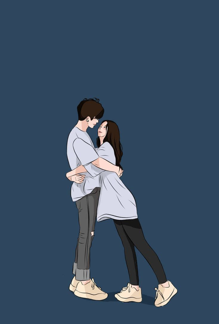 cute couple, embrace, navy blue background, SD Phone Wallpaper