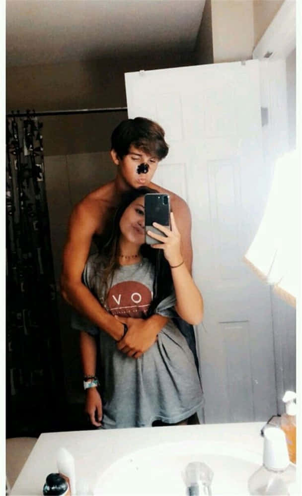 bathroom, mirror selfie, black nose sticker, SD Phone Wallpaper