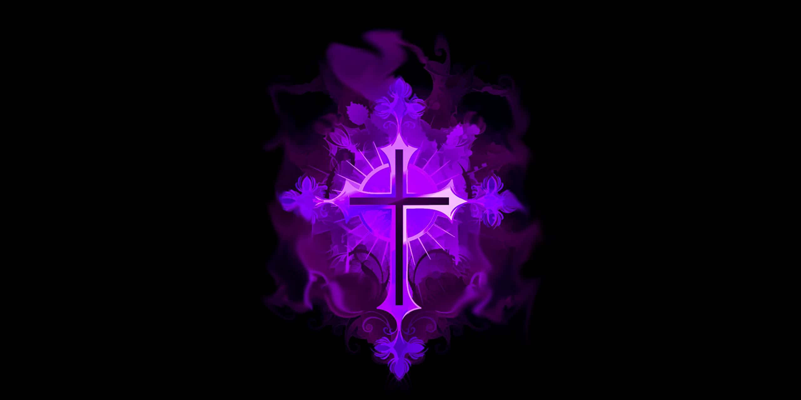 cute cross, glowing purple cross, swirling smoke, 2K Desktop Wallpaper