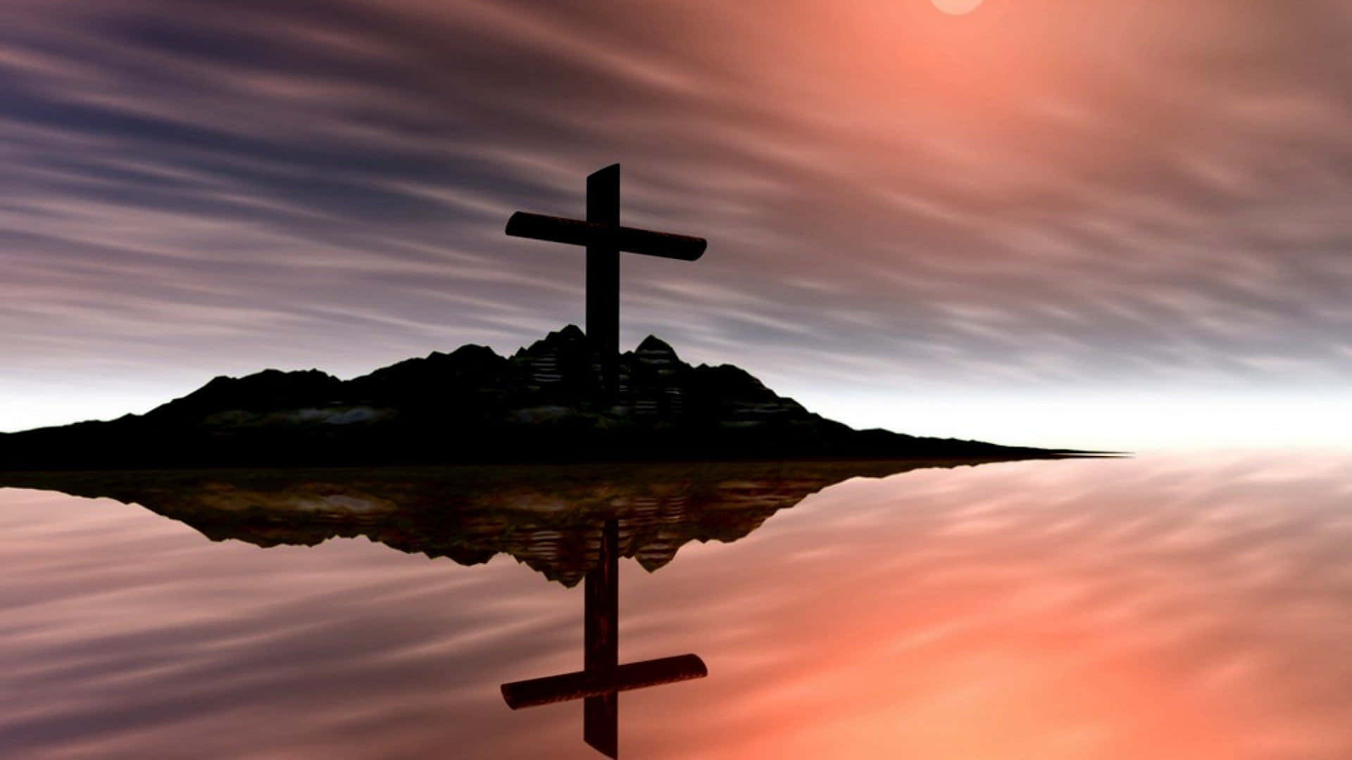 Cute Cross, mountain peak, calm water, Full HD Desktop Wallpaper