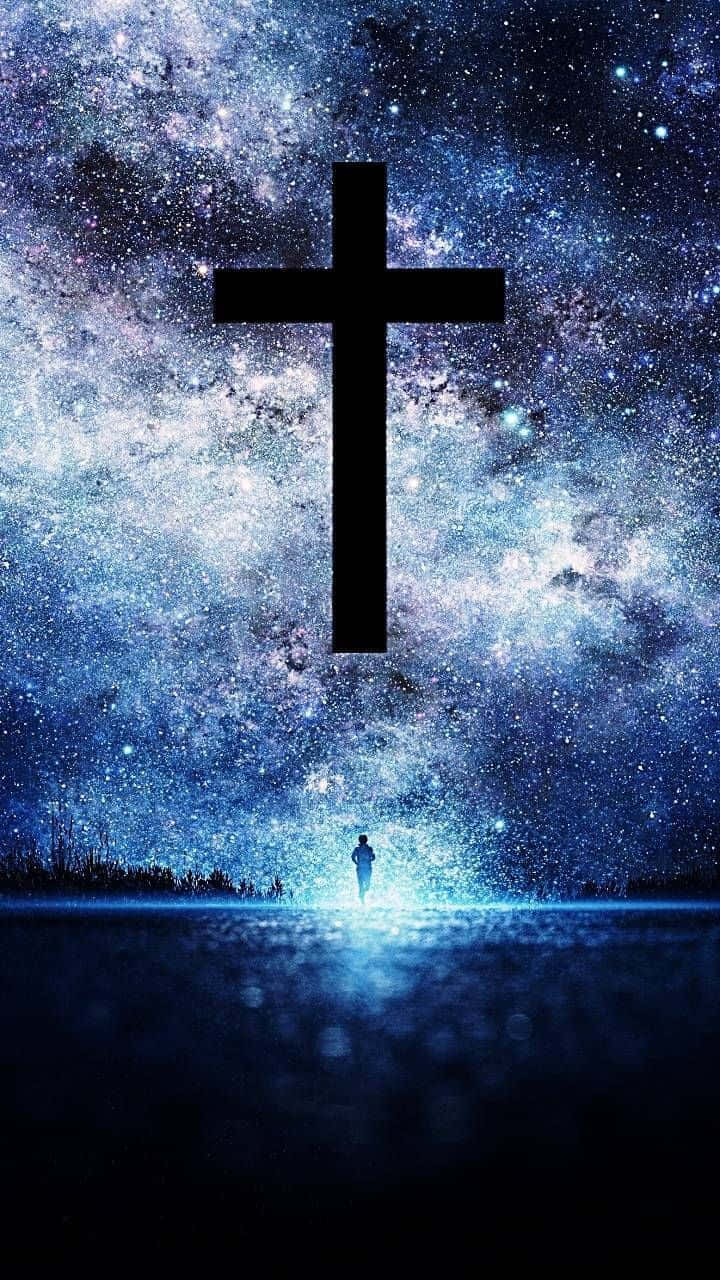 cute cross, black cross, starry cosmic sky, HD Phone Wallpaper