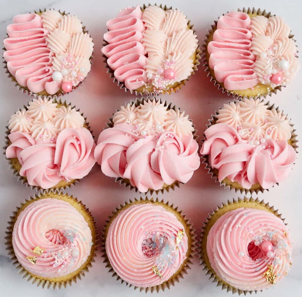 pink cupcakes, white plate, marble surface, SD Desktop Wallpaper