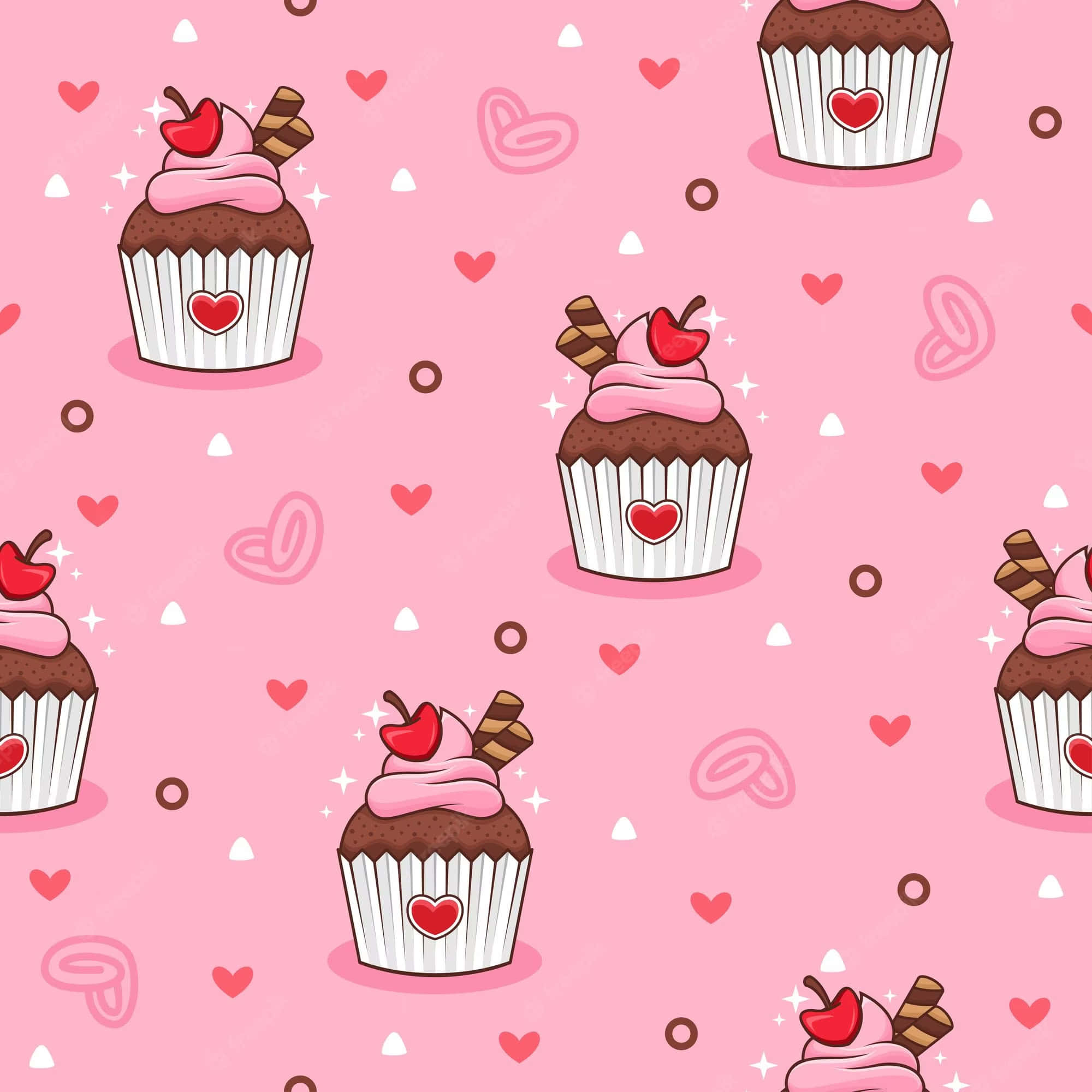 Cute Cupcake, pink background, cartoon cupcakes, Full HD Desktop Wallpaper