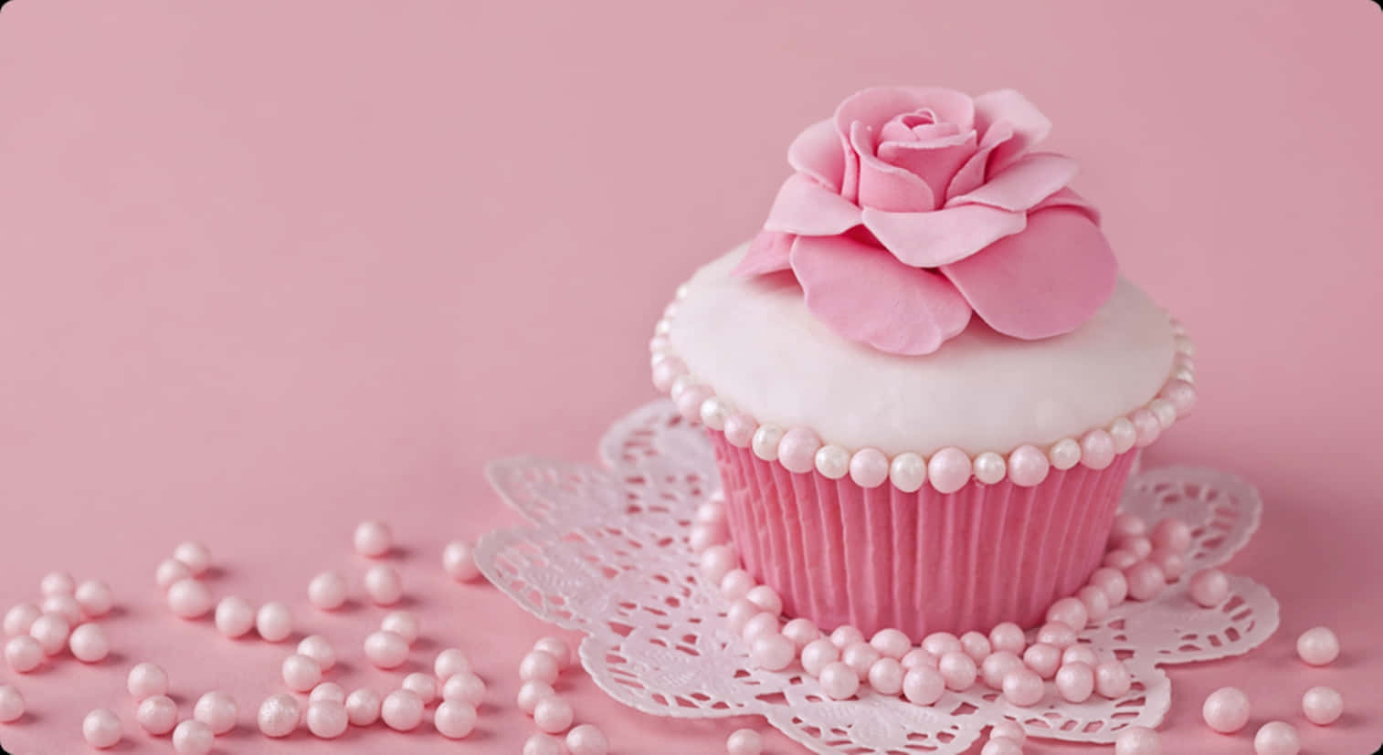 cute cupcake, pink cupcake, sugar rose, HD Desktop Wallpaper