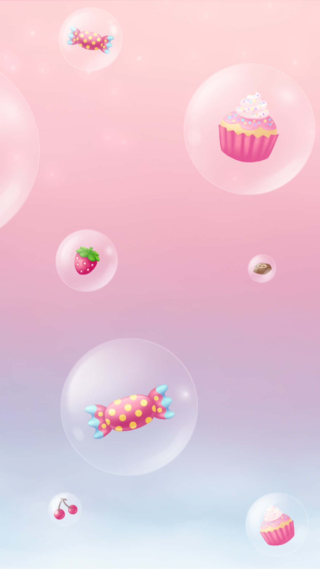 Cute Cupcake, soft pink to blue gradient sky, floating bubbles, Full HD Phone Wallpaper