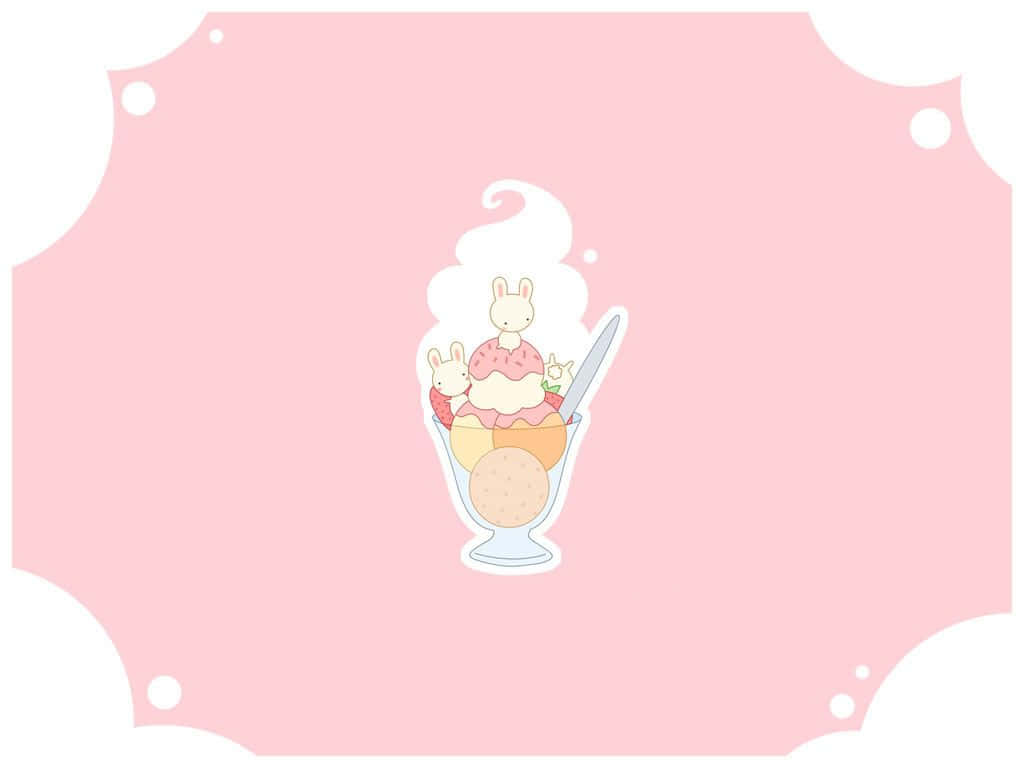 Cute Kawaii Ice Cream iPad, bunny characters, whimsical ice cream sundae, SD Desktop Wallpaper