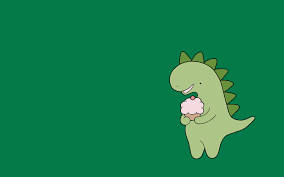 Pink Cupcake Aesthetic Dino, green cartoon dinosaur, pink cupcake, SD Desktop Wallpaper