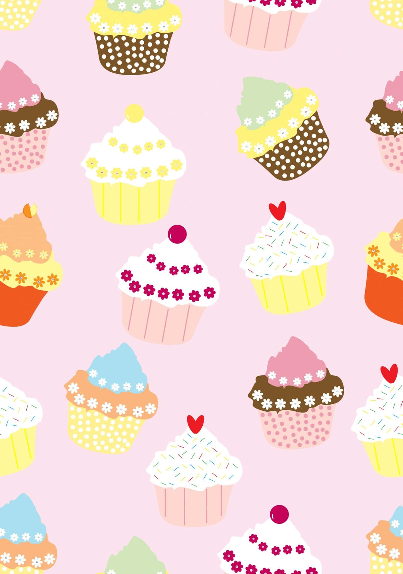 Cute Cupcake, pastel-colored cupcakes, floral and sprinkle toppings, Full HD Phone Wallpaper