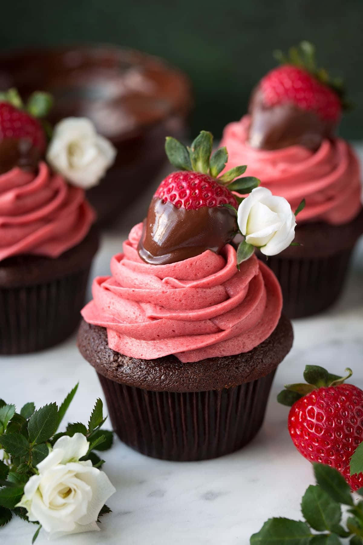 pink cupcakes, chocolate cupcakes, pink strawberry frosting, HD Phone Wallpaper