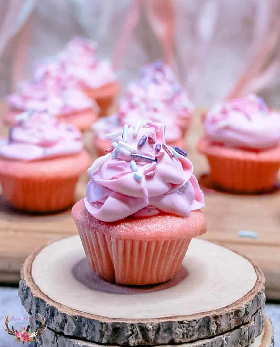 pink cupcake, swirls of frosting, colorful sprinkles, SD Phone Wallpaper