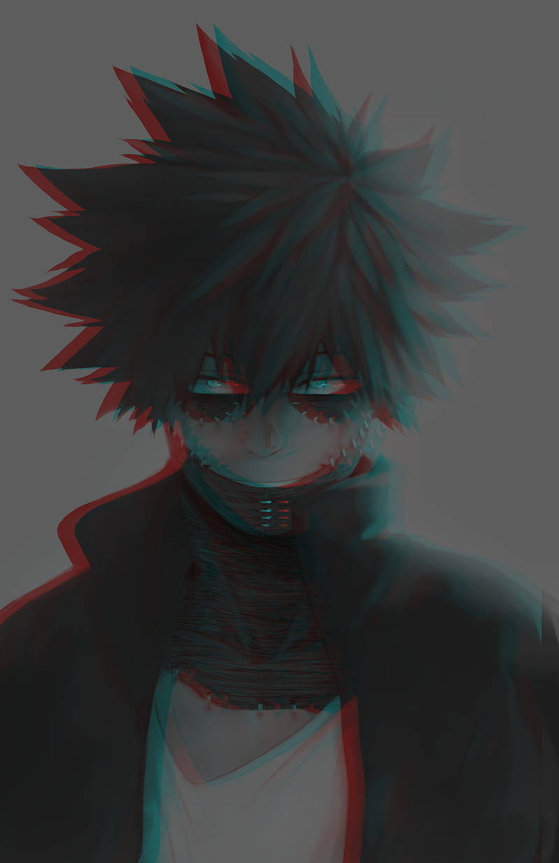 Cute Dabi, anaglyph 3d effect, spiky black hair, SD Phone Wallpaper