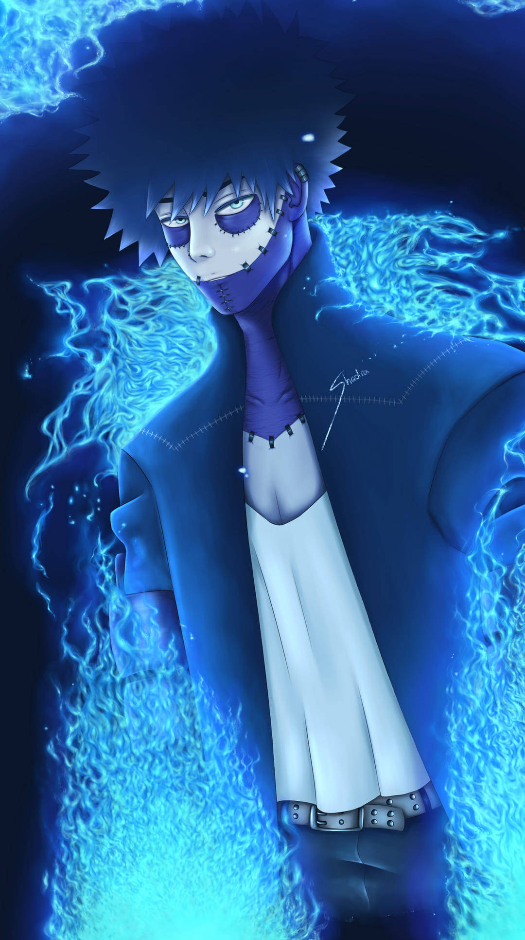 Cute Dabi, blue-haired, stitched face, Full HD Phone Wallpaper