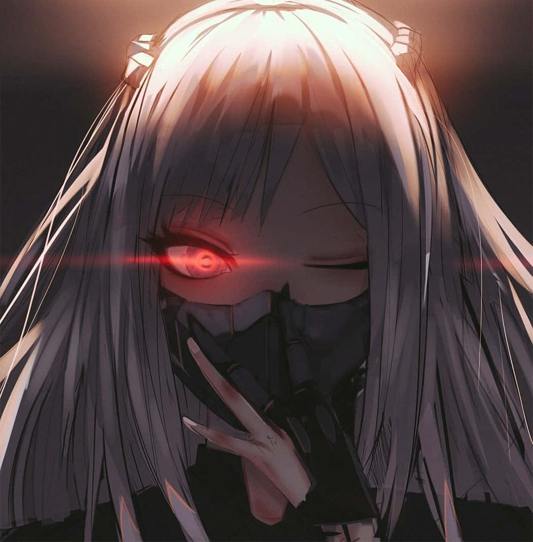 Cute Dark Anime Girl, silver hair, glowing red eye, SD Phone Wallpaper