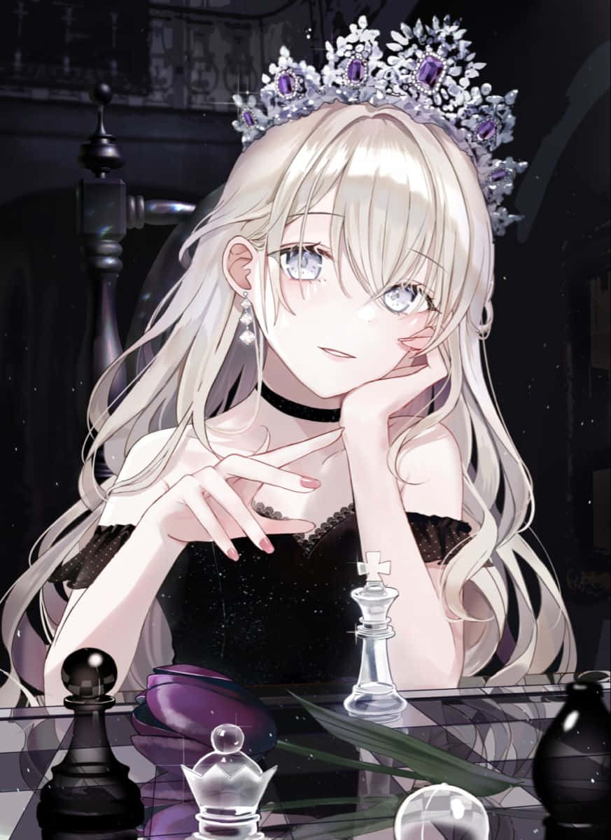 Cute Dark Anime Girl, tiara, blonde anime girl, SD Phone Wallpaper