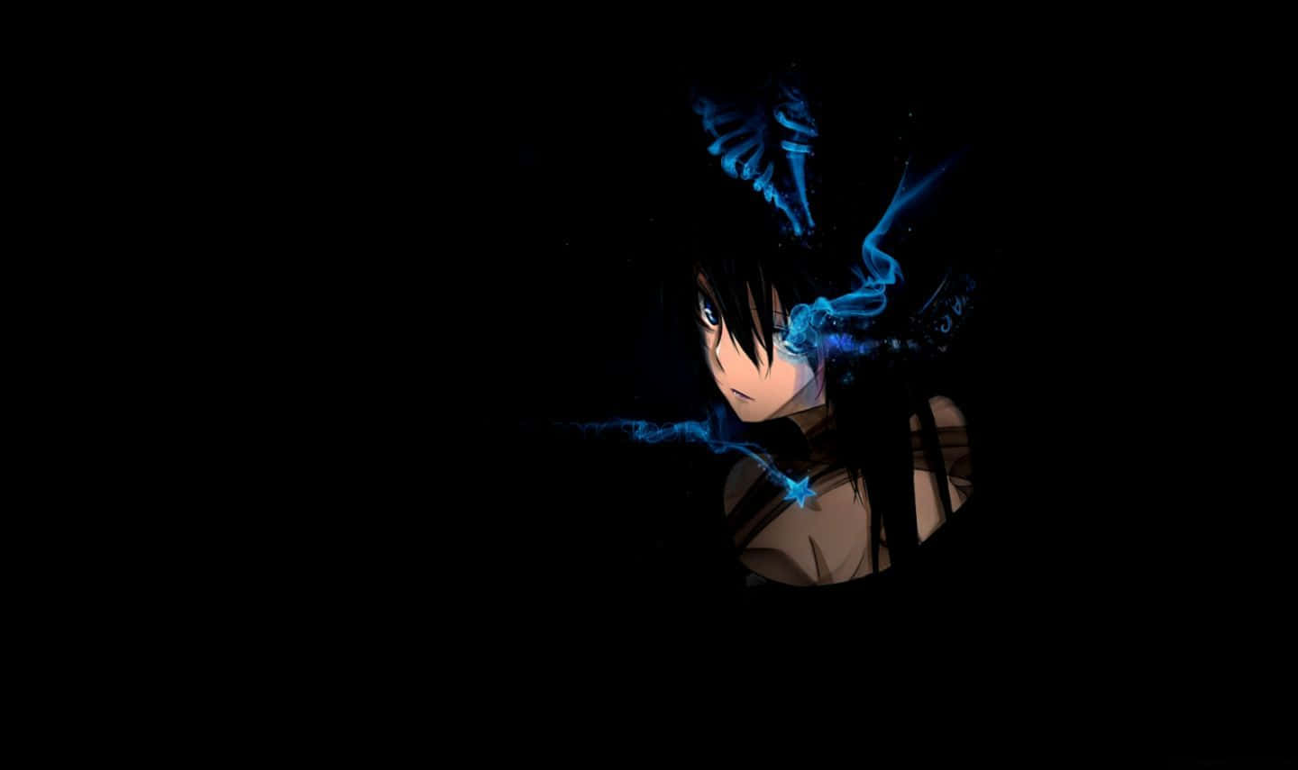 Cute Dark Anime Girl, blue flame, glowing blue energy, HD Desktop Wallpaper