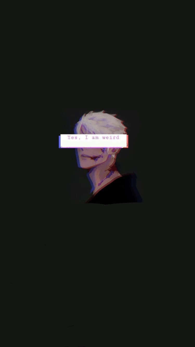 cute dark anime, white hair, glitching text overlay, HD Phone Wallpaper